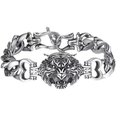 Retro Trendy Men's Bracelet with Tiger Head Zodiac Design