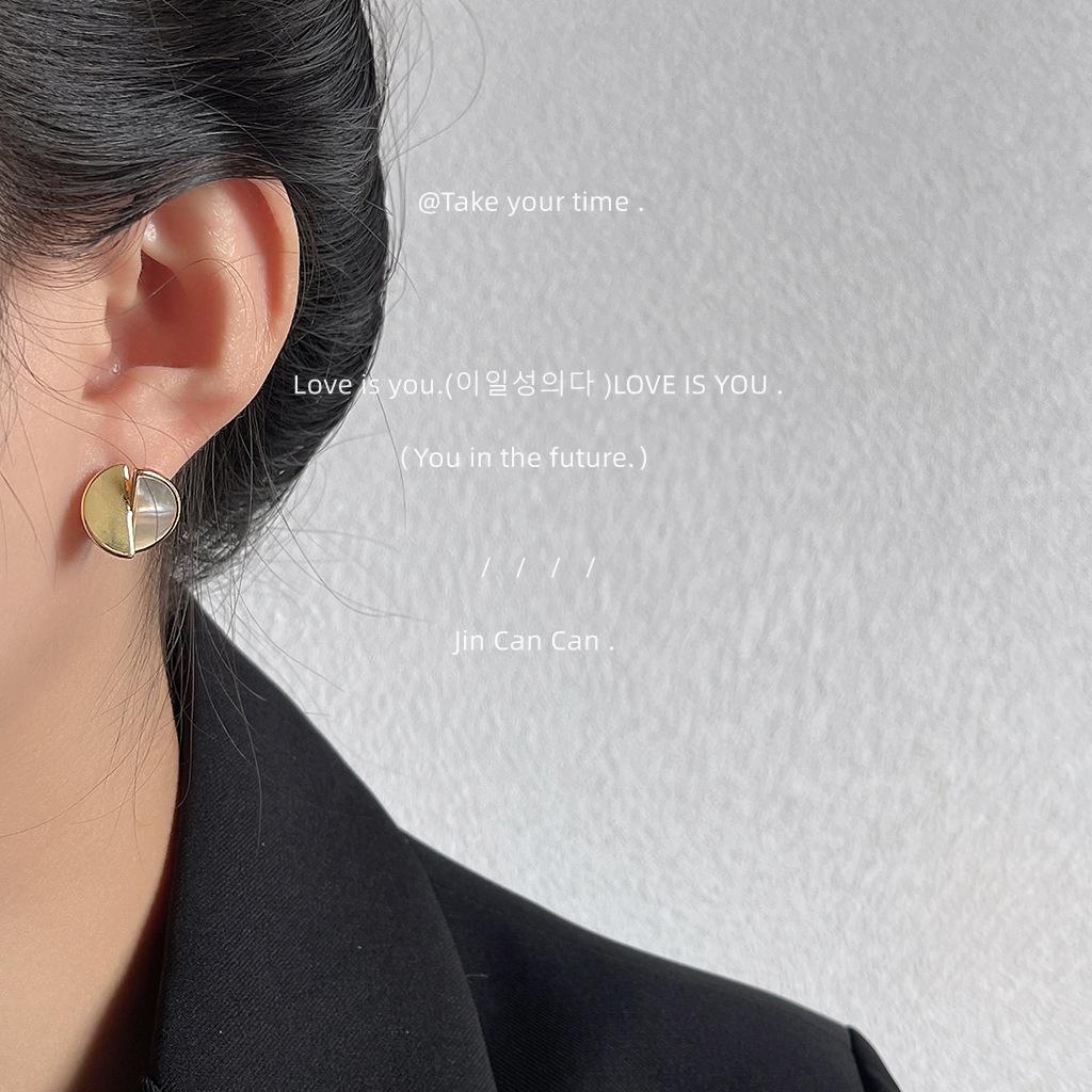 ~ 925 silver needle plated 14K shell round stud earrings personalized creative design irregular earrings earrings