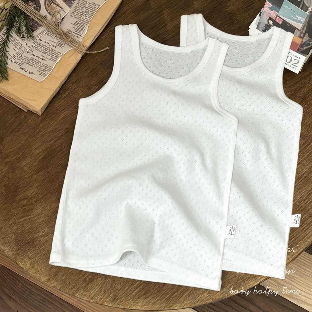 Unisex Japanese Pure Cotton Children's Sleeveless Vest - Solid Color Mesh Base Layer