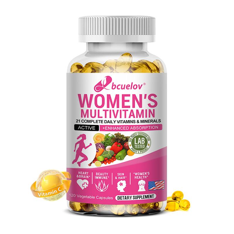 Bcuelov Multivitamin-Nahrungsergänzungsmittel für Frauen 21 tägliche Vitamine & Mineralstoffe mit Vitamin C, D, B12, Eisen, Zink, Folsäure & Biotin, 120 Kapseln