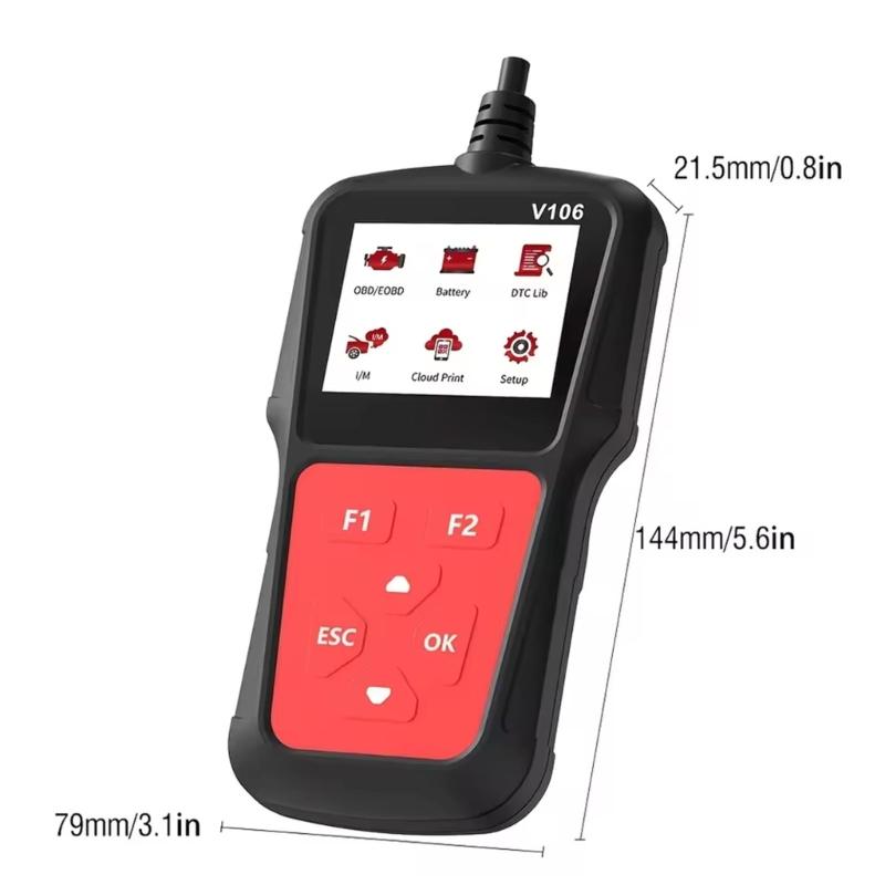 Warning Light Review Tool with OBD2 Live Data Display, Handheld Vehicle Diagnostic Unit with Color Screen, Fixed Cable, and Routine Vehicle