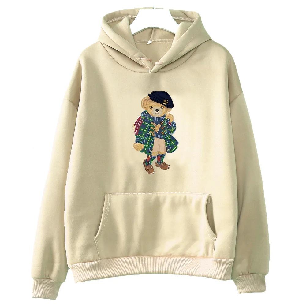 Felpe con cappuccio da donna alla moda con stampa di orsetti carini, felpe invernali in pile comode e casual a maniche lunghe, pullover oversize