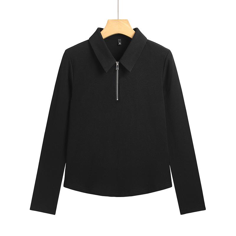 

2025 Women s Slim Fit Long-Sleeve Polo Collar T-Shirt - Solid Color Base Layer for Spring and Autumn Triple Extra Large