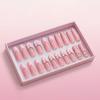 24Pcs Long French Tip Press on Nails, 3D Pink Bow Rhinestone Stick-on Nails for Women, Removable Full Cover Glue on Fake Nails