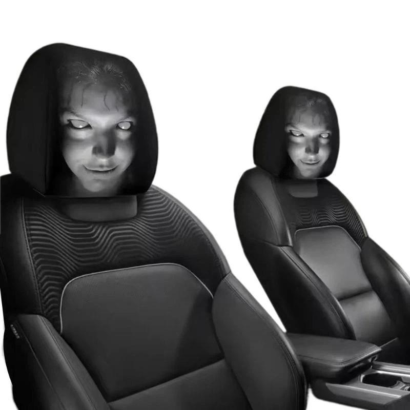 1Pc Universal Car Headrest Cover Horror Skull Pattern Breathable Elastic Stretchy Auto Seat Cover for Scary Theme Car Enthusiasts