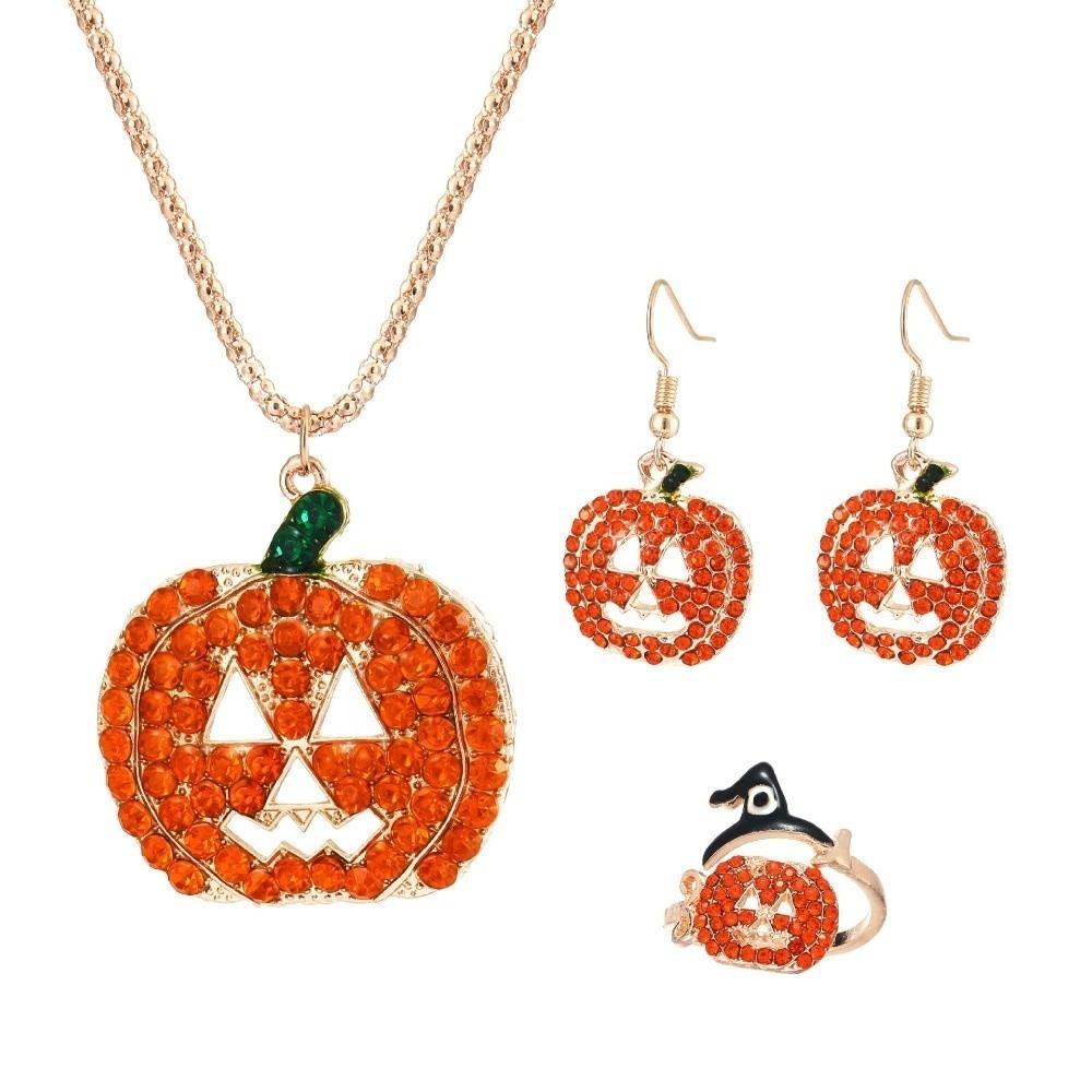 

1 Набор Цинковый Сплав Цинка Хэллоуин Украшения Стразы Тыква Подвески Серьги Ожерелье Серьги Кольцо Набор Вечеринка золотой