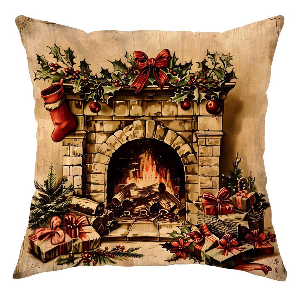 Christmas Decoration Pillow Cover Retro Santa Claus Snowman Pattern Living Room Sofa Cushion Cover Home Farmhouse Decoration
