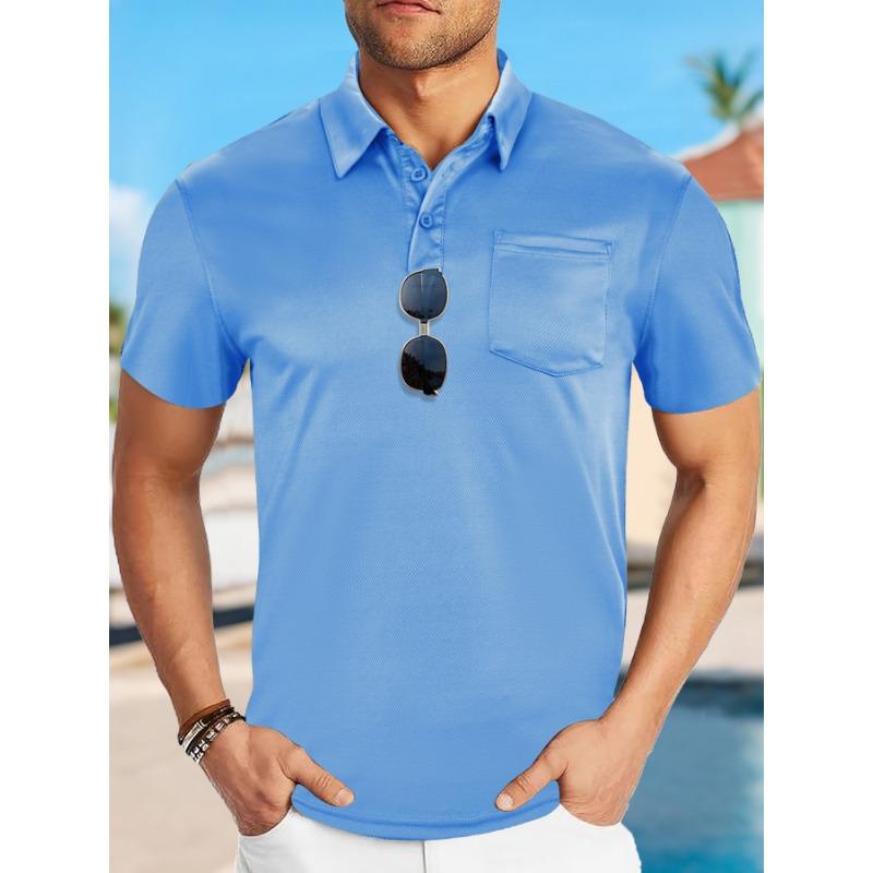 Cămașă polo texturată gri închis cu buzunar pentru bărbați, top casual cu mânecă scurtă pentru performanță și golf
