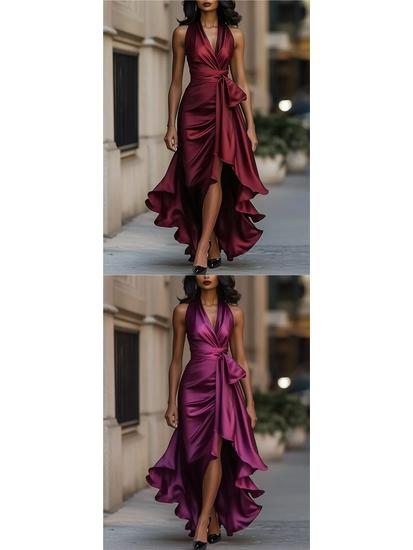 Trendy V-neck Irregular Women's Ruffle Dress