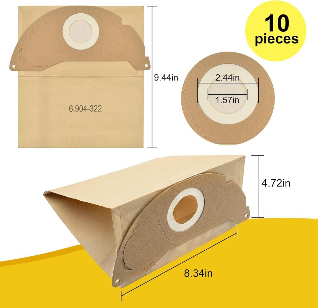 Vacuum Cleaner Bags for Kärcher WD2 MV2 WD 2.200 WD2250 A2004 A2054 A2099 6.904-322.0, Paper Vacuum Dust Bags for Karcher WD