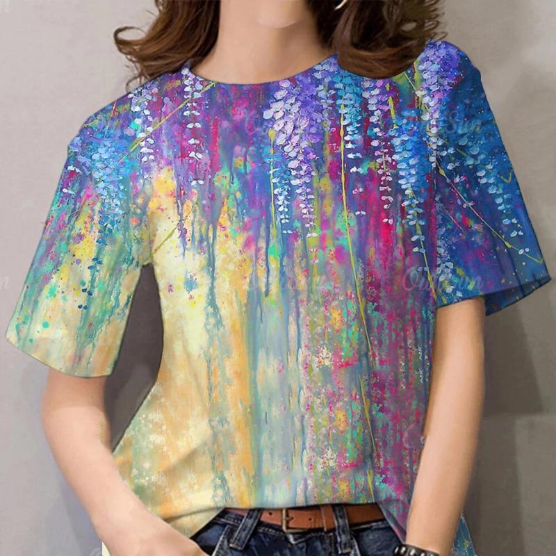 Colorful flowers 3D printed T-shirt, women's casual style top, women's clothing