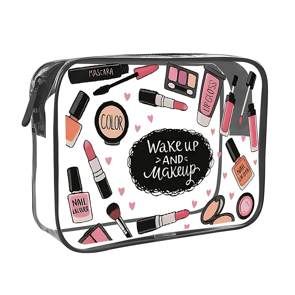 Clear Makeup Bag Large Capacity Cartoon Print Waterproof Cosmetic Pouch Lightweight Travel Organizer Tote Bag