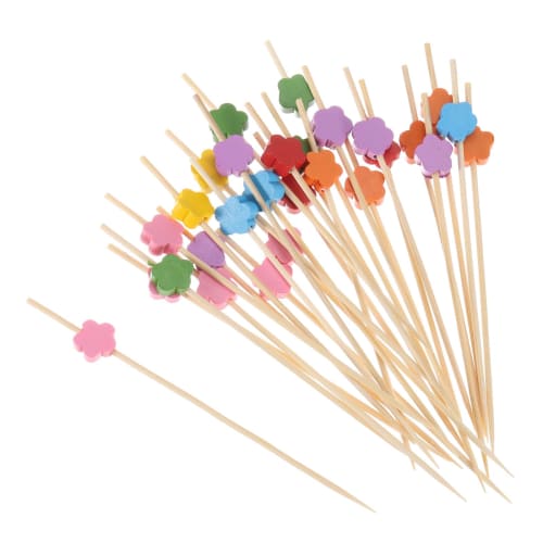 uxcell Cocktail Toothpicks, Bamboo Flower Long Fruit Stick Decor, Cocktail Skewers Picks for Drinks, Appetizers, and Fruit, Multicolor, 120mm, 100 Pie