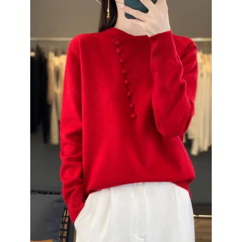 

Autumn and winter knitted bottoming sweater women s new mother with round neck collar inside One Size