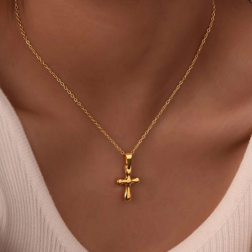 Cross Necklaces Pendant VIntage Christian Jesus for Women Stainless Steel Gold Color Necklace Religion Jewelry Prayer Baptism