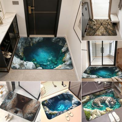 Floor Mat 3D Optical Illusion Non-Slip Rug with Anti-Slip Bottom Crystal Velvet Soft Floor Cushion Easy To Clean Living Room Bedroom Decor