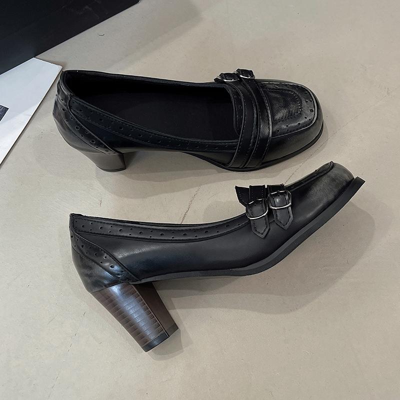 2025 Brand Ladies Shoes Slip-on Women's High Heels Fashion Belt Buckle Office and Career New Retro Best Seller Solid Heels Women