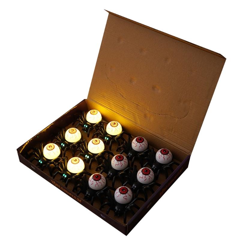 

12PCS Eerie Spiders Designs Flameless LED Candle Safe Halloween Desktop Decoration with Glowing Eye