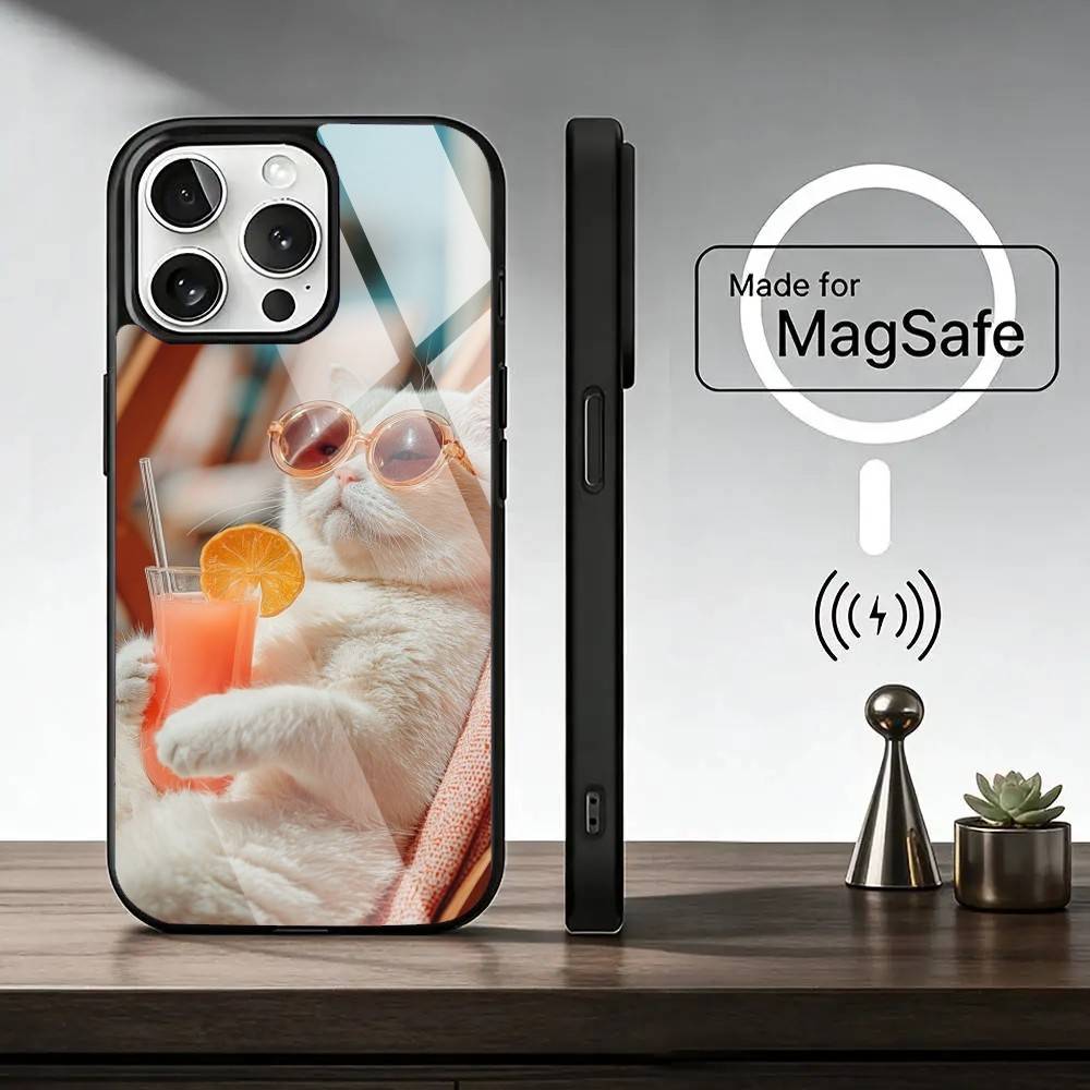 Funny Animal C-Cat Phone Case For iPhone17,16,15,14,13,12,11 Plus,Pro Magnetic with Magsafe Wireless Charging