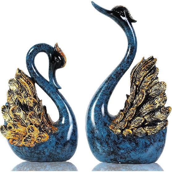 2 Stück Schwanenfiguren Paar-Heimdekorationen für Wohnzimmer-Dekor und Zubehör, Skulpturen Heimdekoration für Couchtisch, Dekor-Akzente für Bücherregal