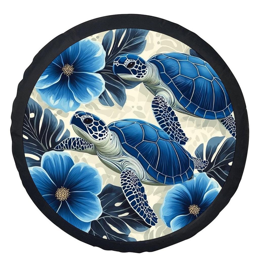 Blue Sea Turtles Floral Tire Cover Heavy Duty Protection Durable Wheel Cover