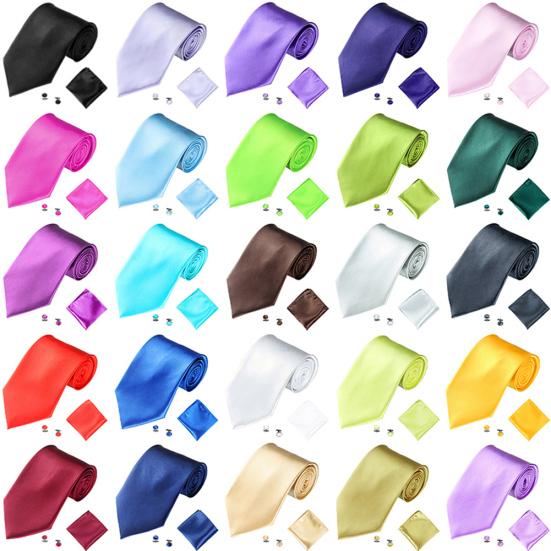 Men's Fashion Solid Color Suits Ties Necktie Cufflinks Hanky Set Tuxedo Suit