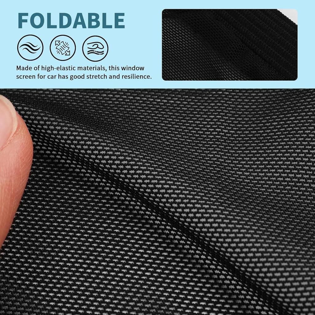 2PCS Mesh Car Window Screen for Rear Side Windows,Stretchable Car Window Shades Keep Interior Breathable and Cool,Foldable Baby Windows Shades for