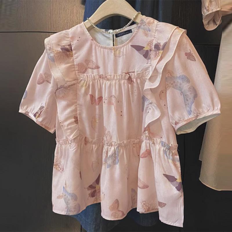 

ZANZEA Женская повседневная летняя блузка с коротким рукавом и принтом 4XL розовый