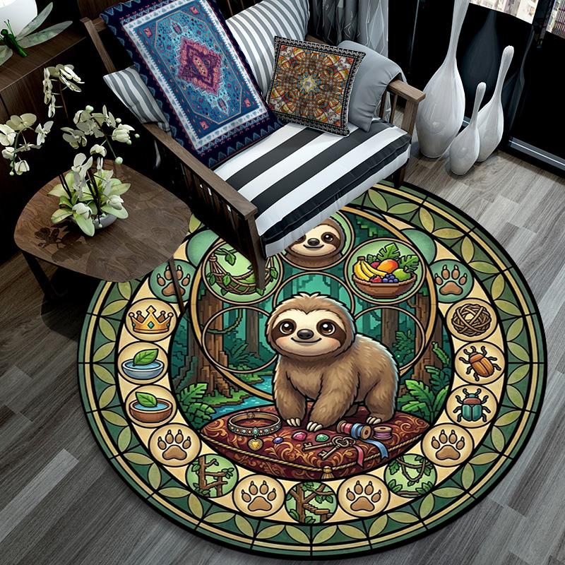 Sloths Forest Adventure Round Area Rug Under Office Chairs Bedroom Living Room Home Decor