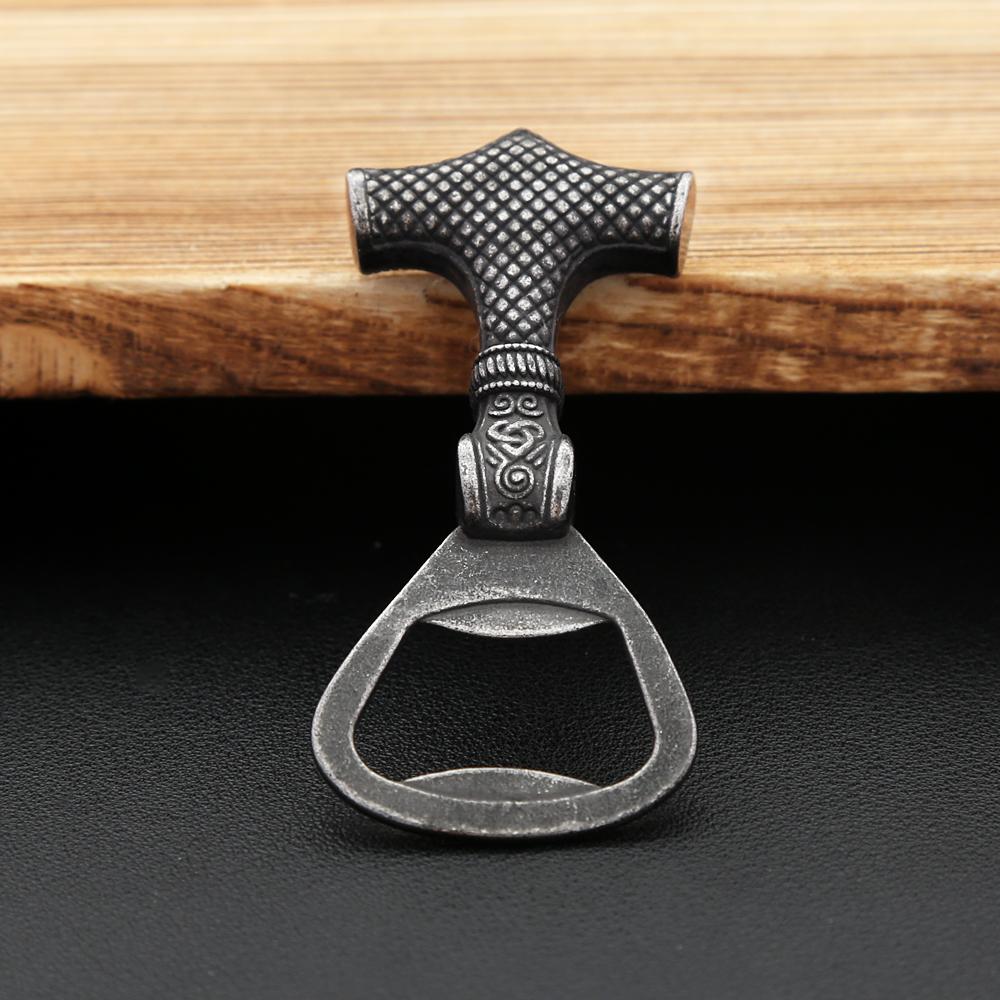 Nordic Vikings Black Thor Hammer Mjolnir Bottle Opener 316L Stainless Steel Gothic Vintage Scandinavian Corkscrew Tool Jewelry