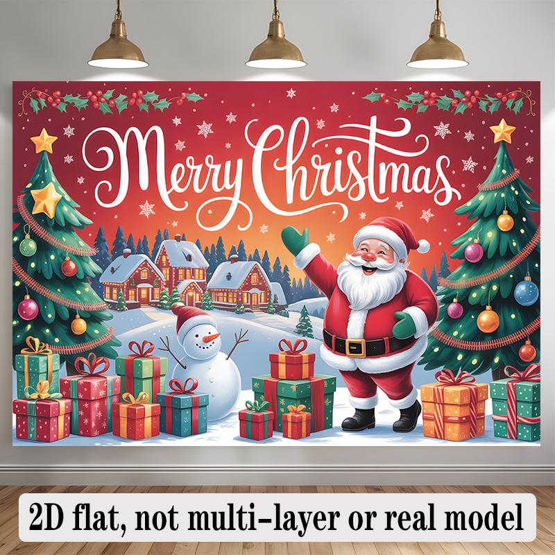 2D flat banner, 1 piece, Santa Claus and snowman background decoration background photo props