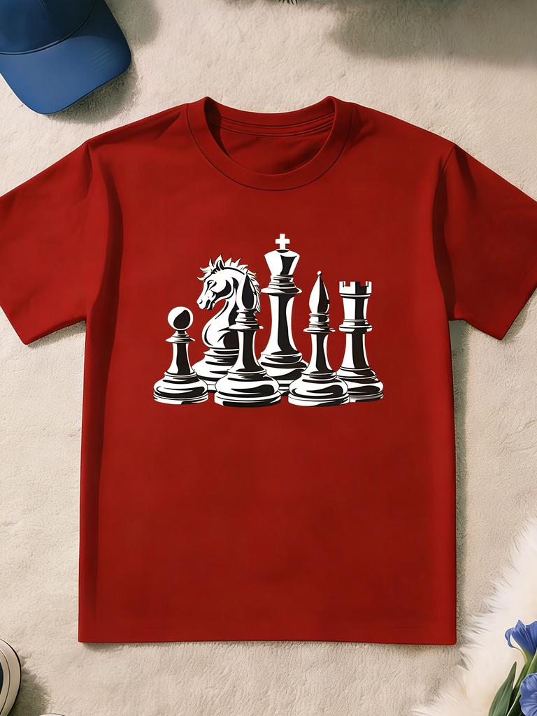 Vintage Black And White Chess Pieces Print T Shirt Boys Girls Chess Lover Short Sleeve Tee Family Matching Kids Cotton Tops