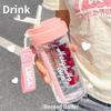 Water Bottle Summer High Value Lily of the Valley Plastic Cup Double Drink Coffee Cup Car Large Capacity Drop Resistant Handle Cup Straw Water Cup