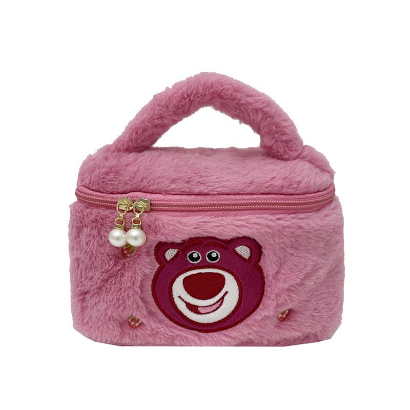 Adorable Plush Strawberry Bear Handbag For Women Spacious Makeup Organizer Bag