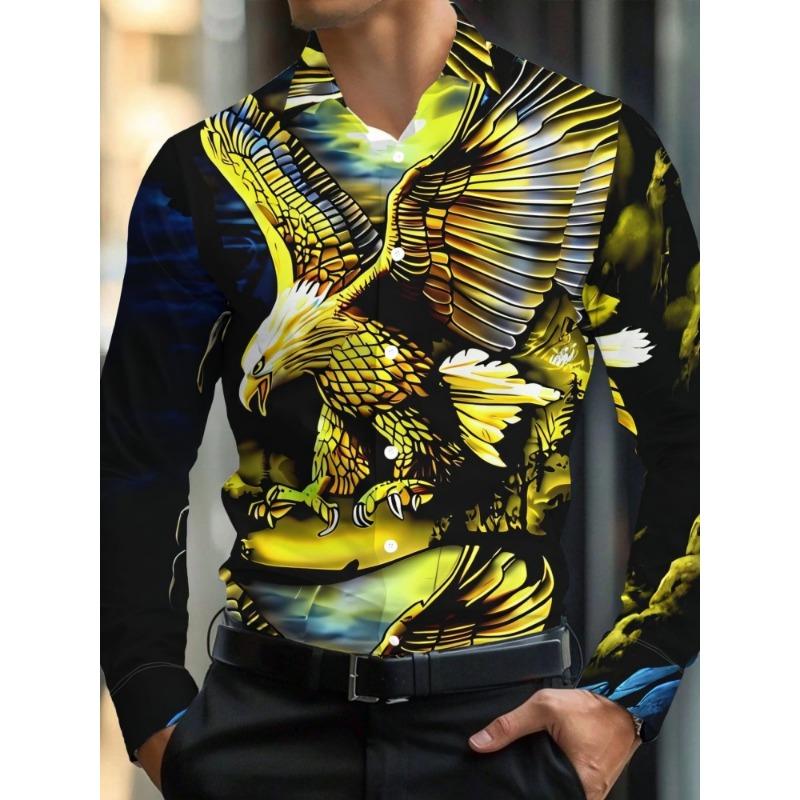 Men's long sleeved shirt with printed collar button up cardigan shirt, new fashionable men's top, trendy street daily wear