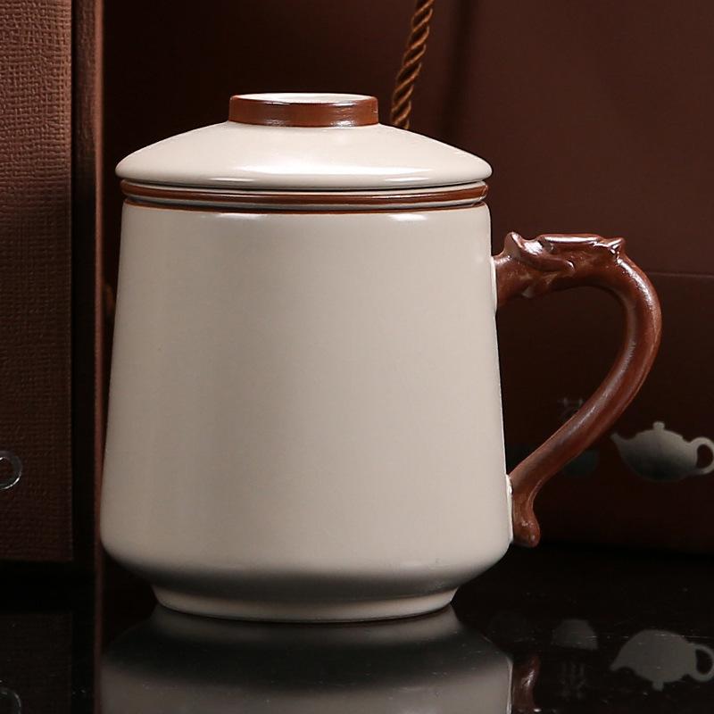 

Высококлассный чайный набор из трех предметов из печи Жу с крышкой и фильтром, керамическая чашка, чайница, деловой подарок, рецептура 401-500ml