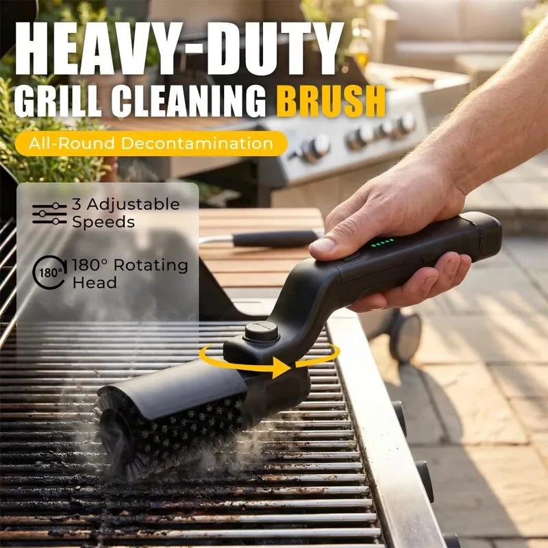 Ηλεκτρική Βούρτσα Καθαρισμού Ψησταριάς BBQ Με Ανοξείδωτες Τρίχες, Περιστρεφόμενη Κεφαλή 180°, Ασύρματο Καθαριστικό Τύπου-C Για Οικιακές Ψησταριές Πικνίκ