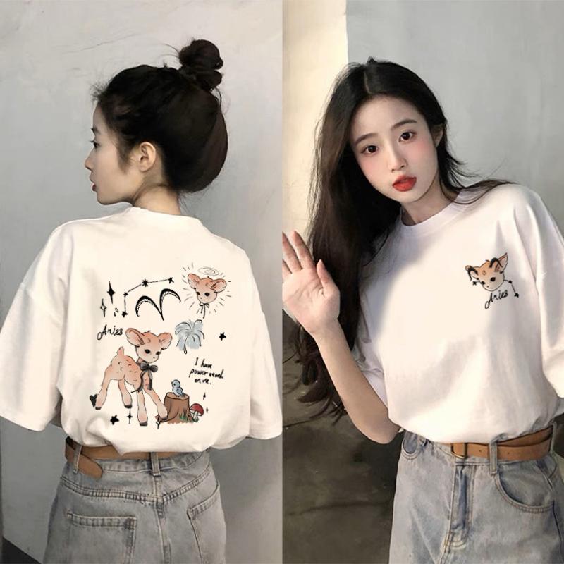 

Fashion butterfly print short-sleeved t-shirt women s 2025 summer new black loose front shoulder half-sleeved cotton top trendy XXXL