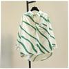 Green Striped Women's Shirt Flip Collar Single Breasted Pocket Design Loose Thin Shirts Spring Fashion Versatile Famale Long Sleeved Blouse