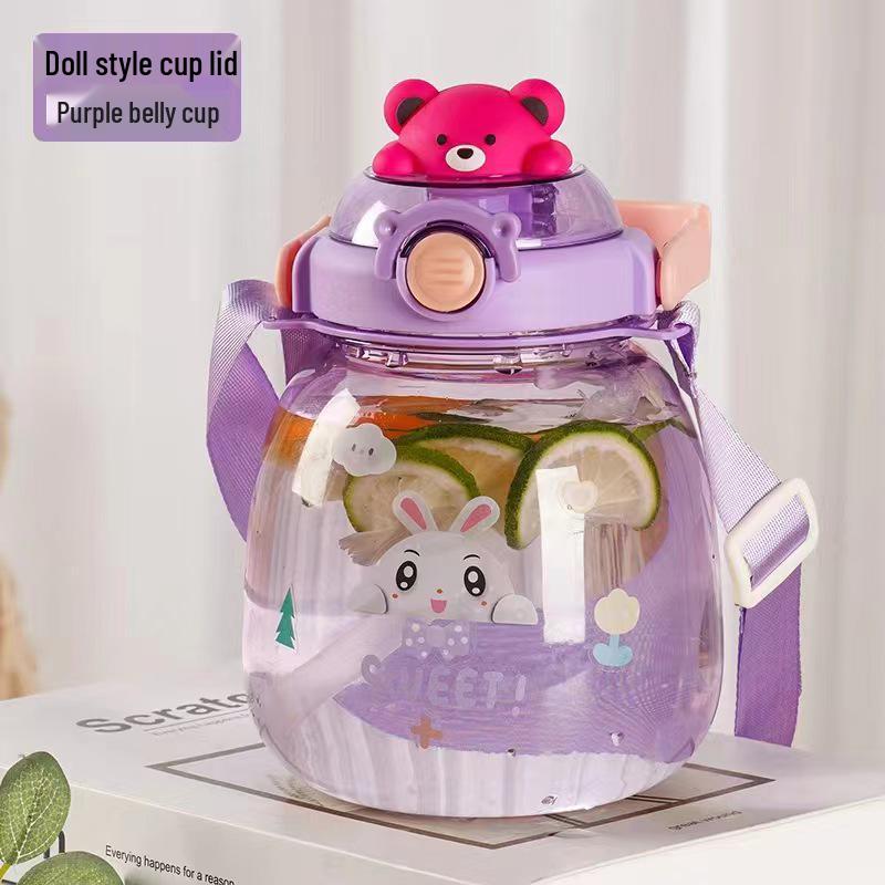 Large Capacity Big Belly Plastic Water Cup with Straw