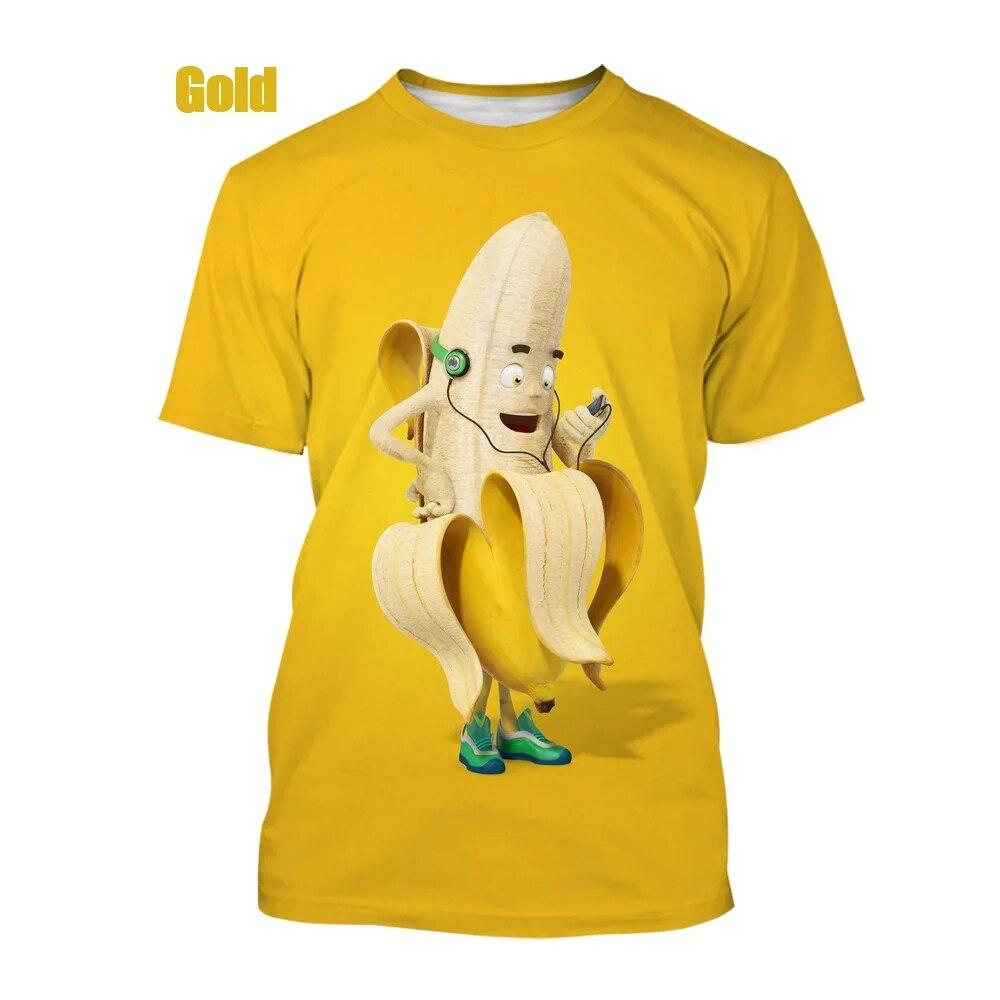 Summer Men and Woman T-shirt Fun Banana Fruit Cartoon 3D Printing O-neck Tee Unisex Fashion Casual Oversized Short Sleeved Top