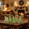 Vintage Cartoon Style Ornaments 5 Pcs Wooden Tabletop Christmas Tree Signs, Rustic Standing Green Table Centerpieces Desktop Ornament with Curly