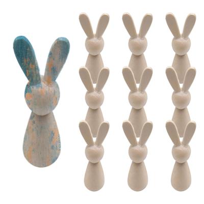 10pcs Wooden Bunny Peg Dolls Bunny Figurines Blank Natural Wood Peg Easter Rabbit Statue DIY Painting Natural Wood Bunny Doll