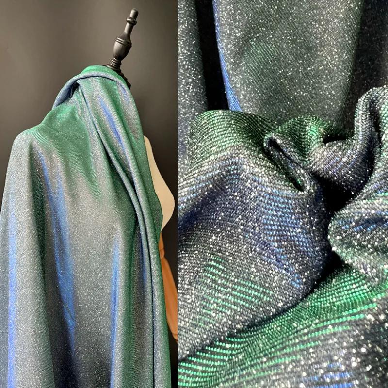 Buntes Blaues Gradient Glitzer Gewebe Elastisches Strickware Nach dem Meter für Kleidung Performance Kleid Diy Nähen Designer Stoff Gold