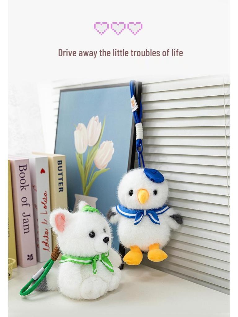 Palm Treasure Arctic Fox & Seagull Plush Keychain Charms - Cute Backpack Accessories & Birthday Gifts