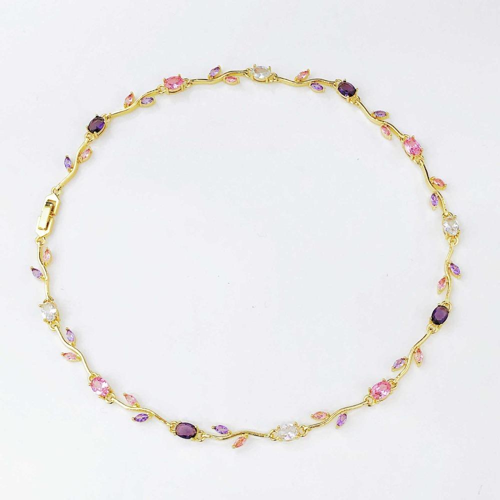 Multicolour Rose Flower Necklace Light Luxury Crystal Leaf Necklace Zircon Necklace Women Girls