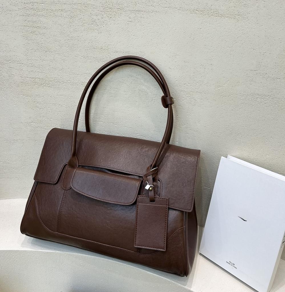 Niche Design Large Capacity Tote Document Handbag Shoulder First Layer Vegetable Tanned Cowhide Commuter Business