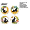 Boho Cat Wall Decorations 4Pcs Wooden Decor, 2D Flat Round Art with Flower Rustic for Home Moon Elements, Lightweight Decorative Hanging Signs Living
