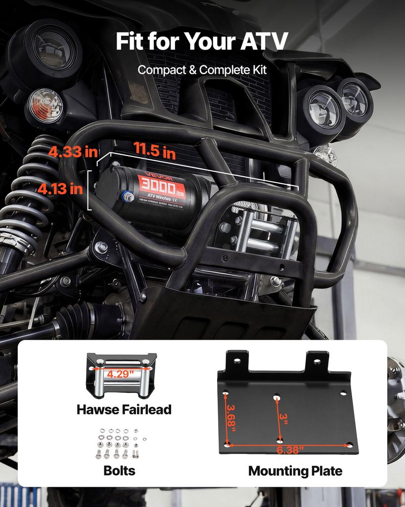 VEVOR 1360 Kg Electric Winch, 12V DC ATV/UTV Winch with Diameter 5 Mm X 12 M Steel Wire Rope & Wired Remote Control, IP55 Waterproof