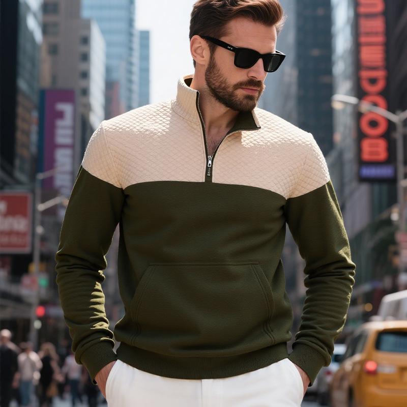Lässiges Herren Sweatshirt mit Farbblockdesign, locker, übergroß, Stehkragen, Reißverschluss